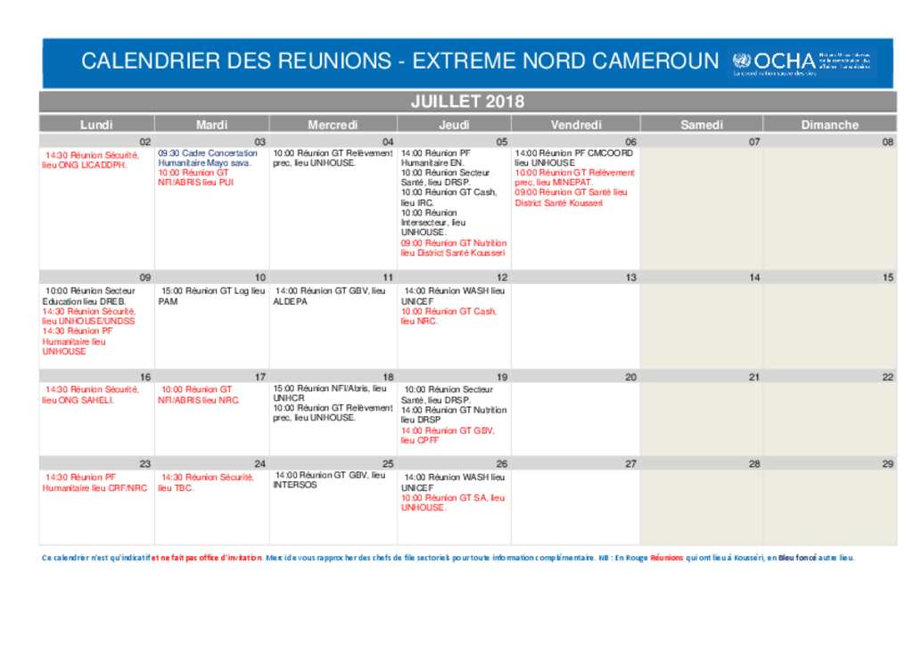 Document Unhcr Cameroon Extr Me Nord Coordination Calendrier Des