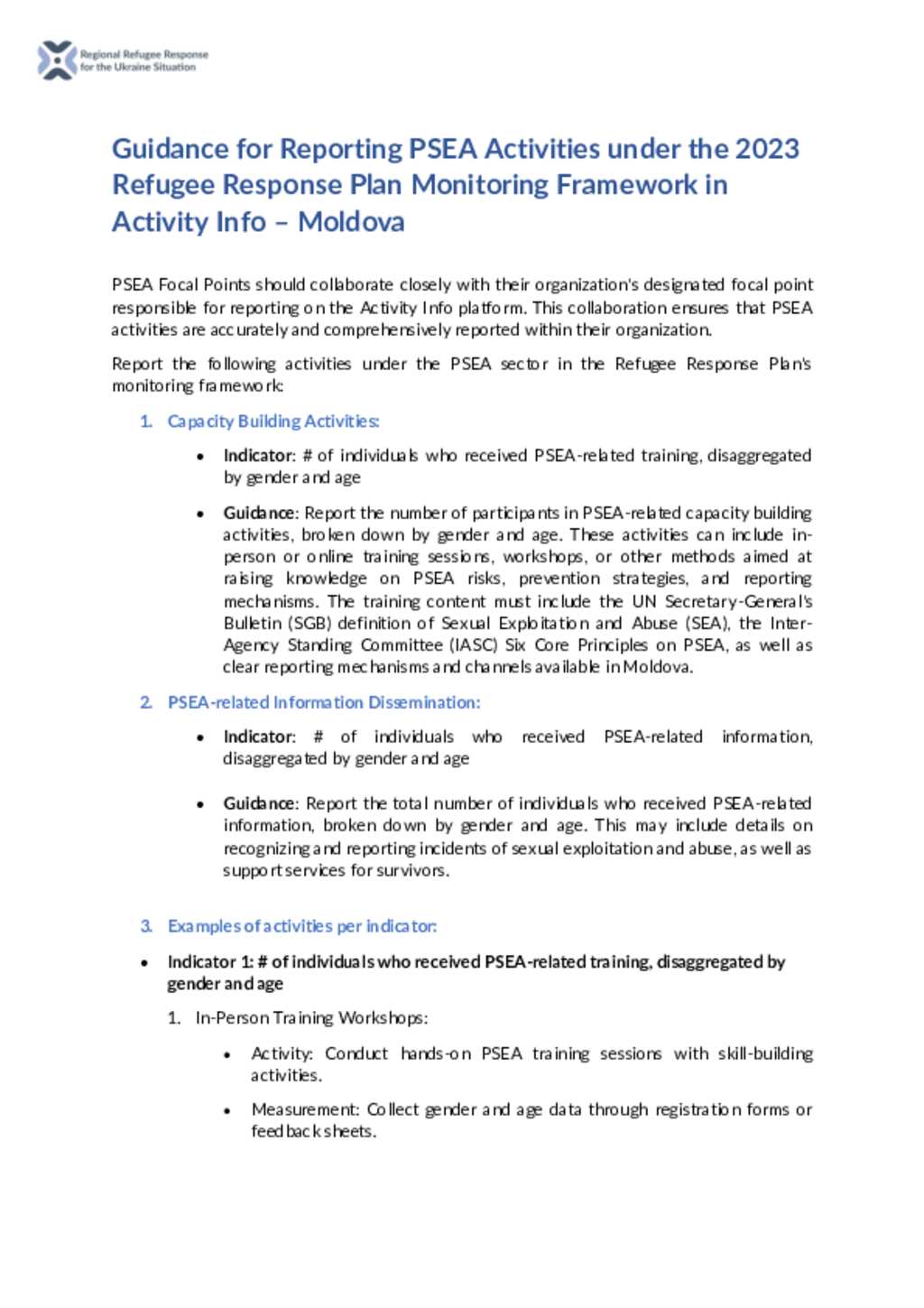 Document Ukraine Situation Moldova PSEA Network Guidance For