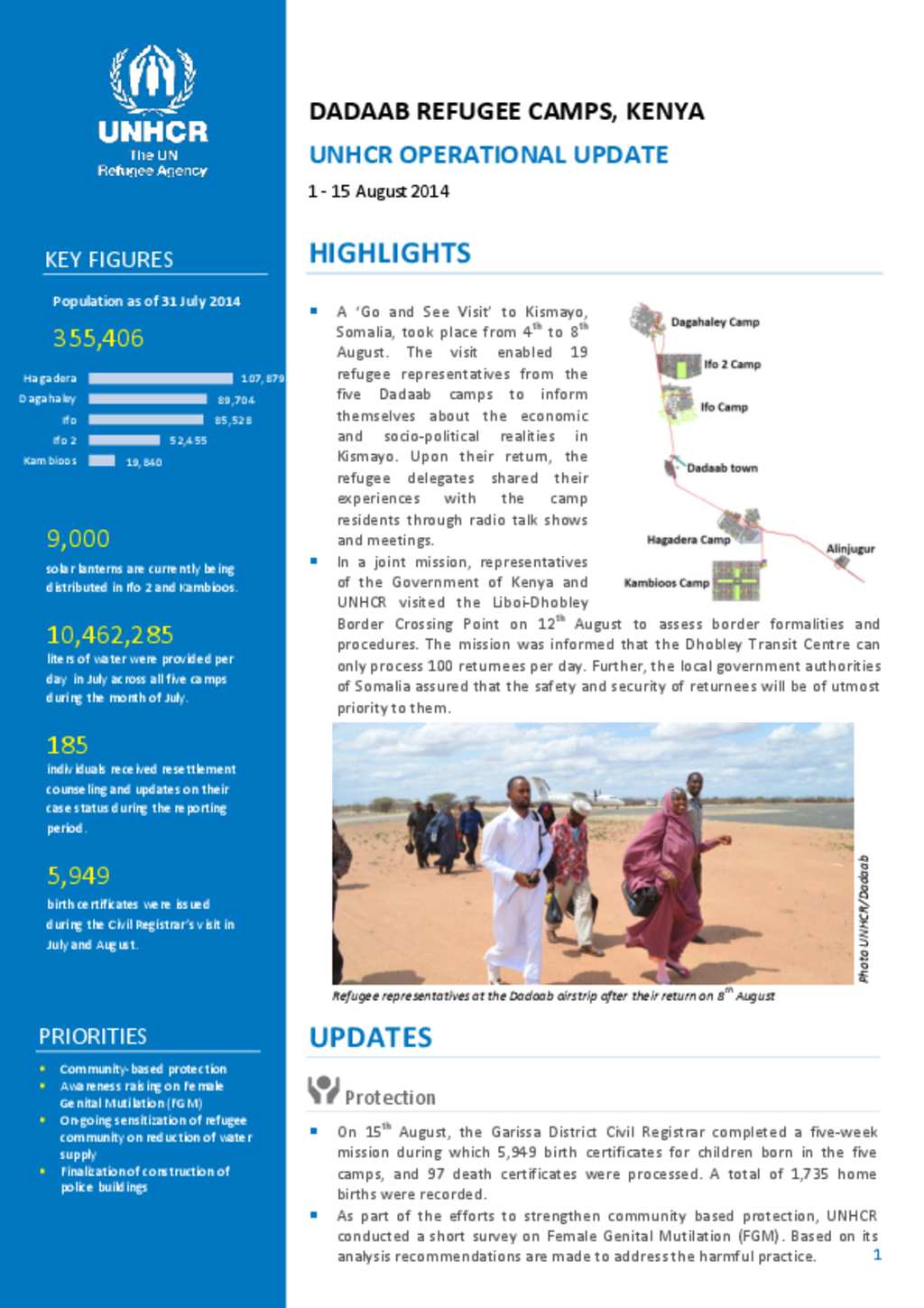 Document UNHCR Dadaab Bi Weekly Update 1 15 August