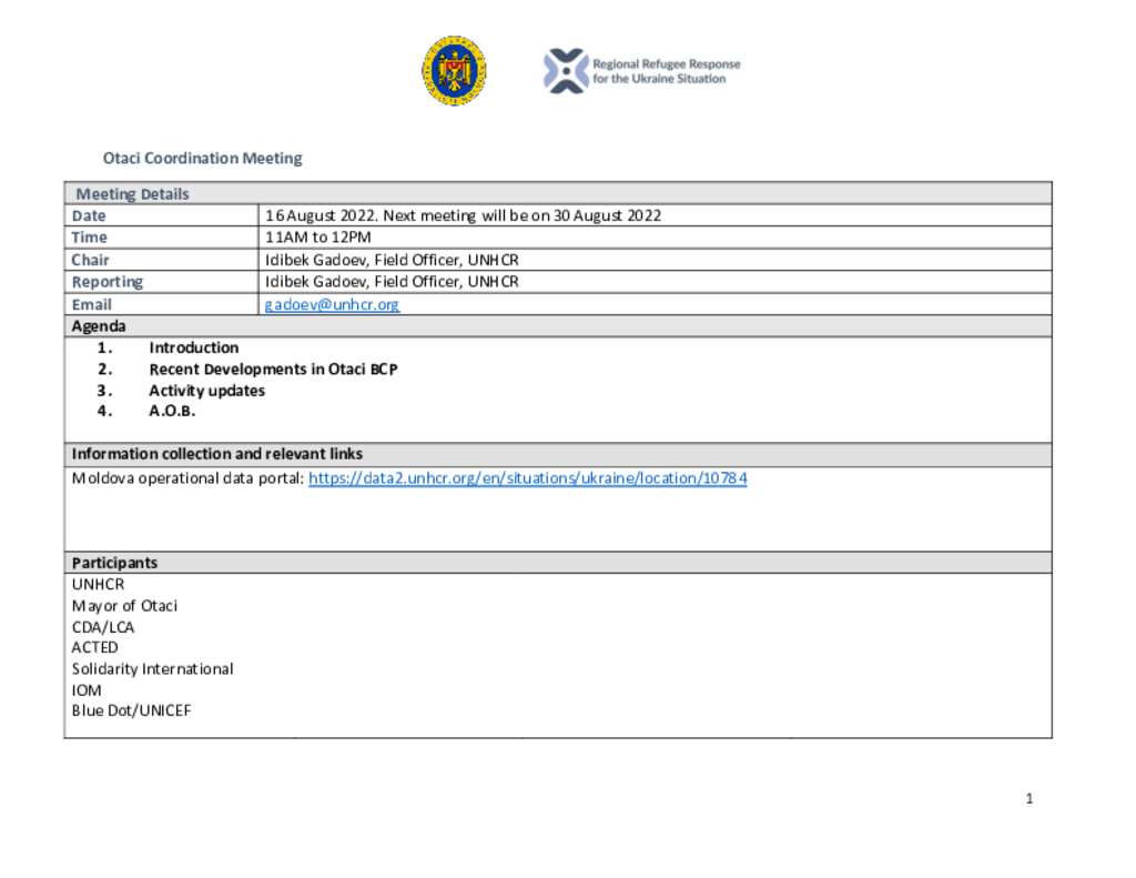 Document Ukraine Situation Moldova Otaci Local Refugee