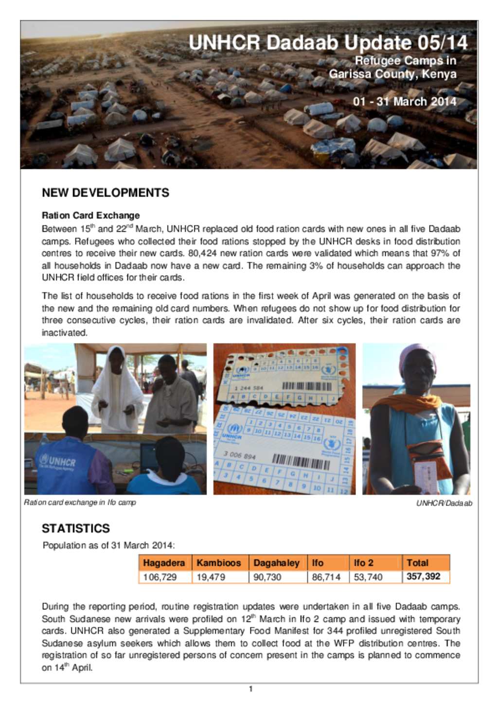 Document 31 March 2014 UNHCR Dadaab Sitrep