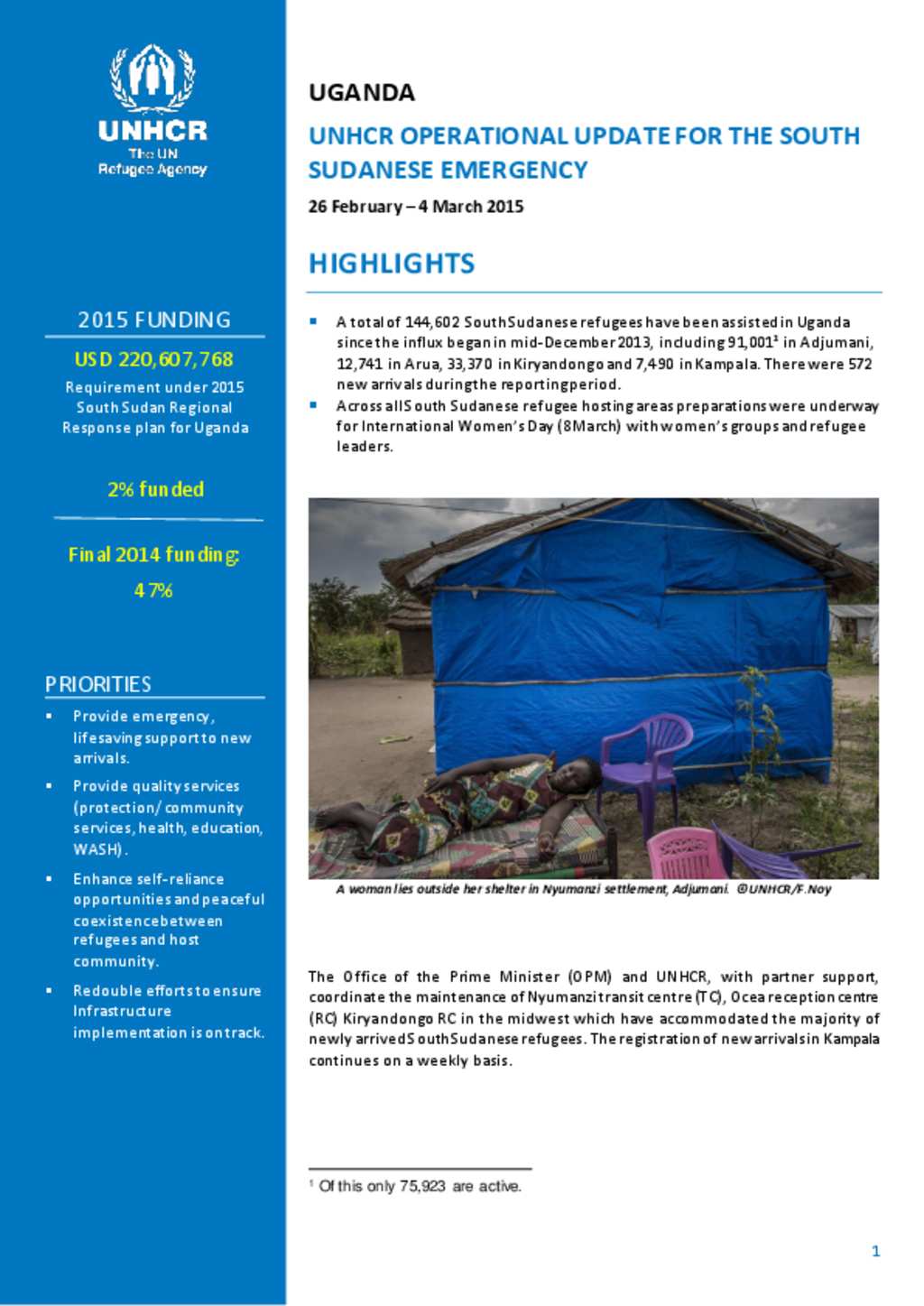 Document - UNHCR UGANDA OPERATIONAL UPDATE FOR THE SOUTH SUDANESE ...