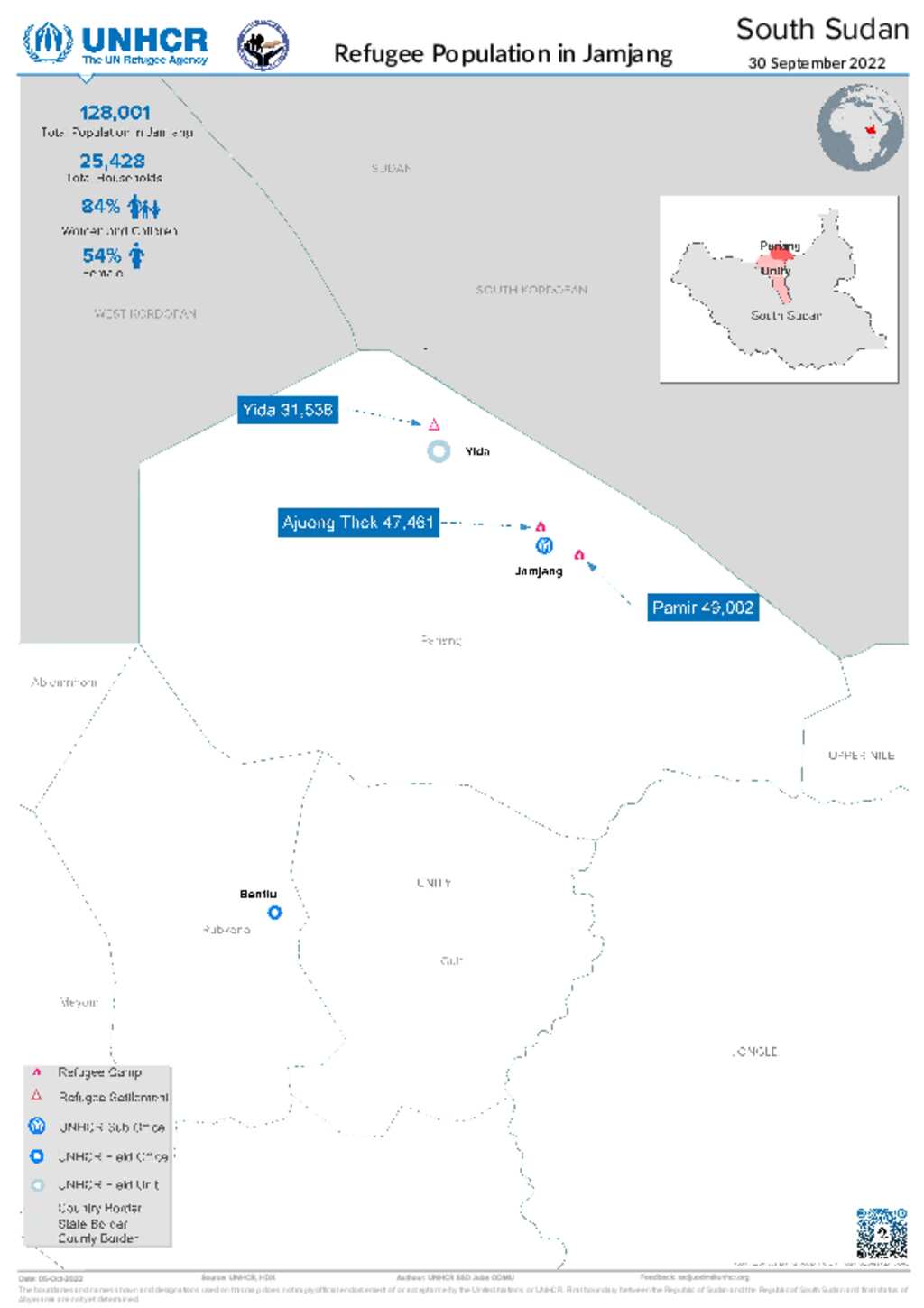 Document South Sudan Refugee Population Map in Jamjang Sept 2022