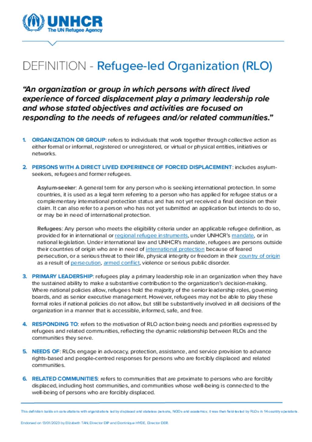 Document unhcr s definition of a refugee led organization rlo 