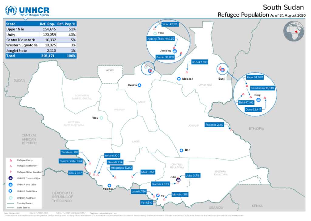 Document - South Sudan: Map Of Refugee Population As Of 31 August 2020