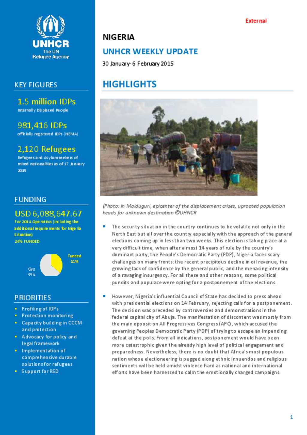 Document - UNHCR Weekly Update - Nigeria Situation