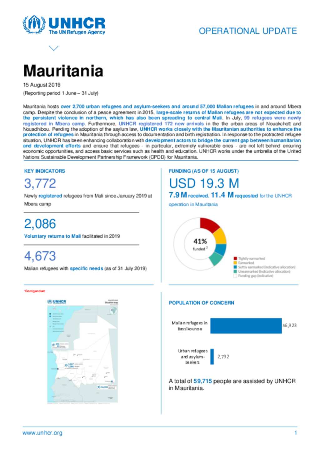 Document - UNHCR Mauritania Operational Update - August 2019