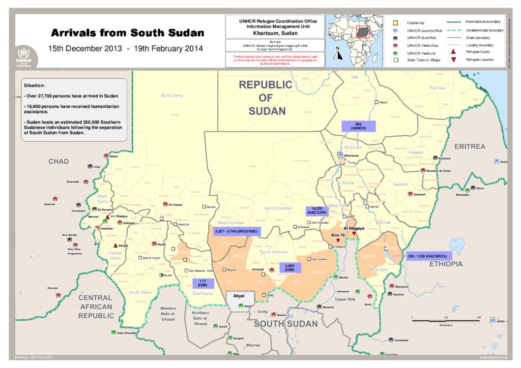 Document - Map of Southern Sudanese Arrivals in Sudan - 19th Feb 2014