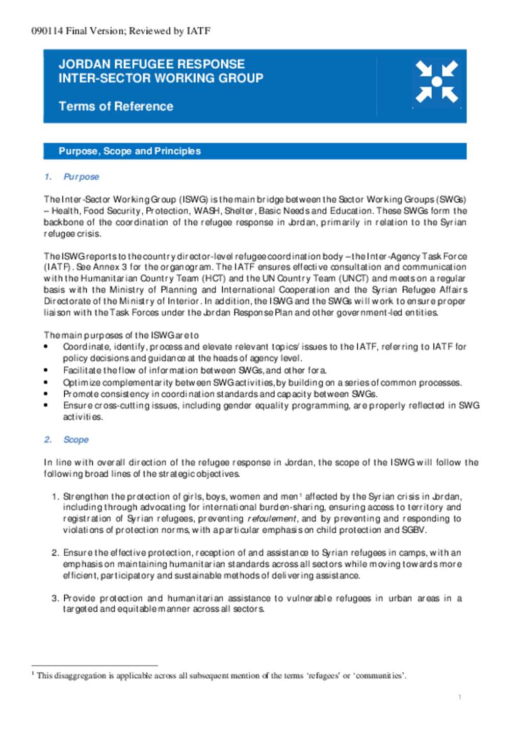 Document InterSector Working Group Terms of Reference