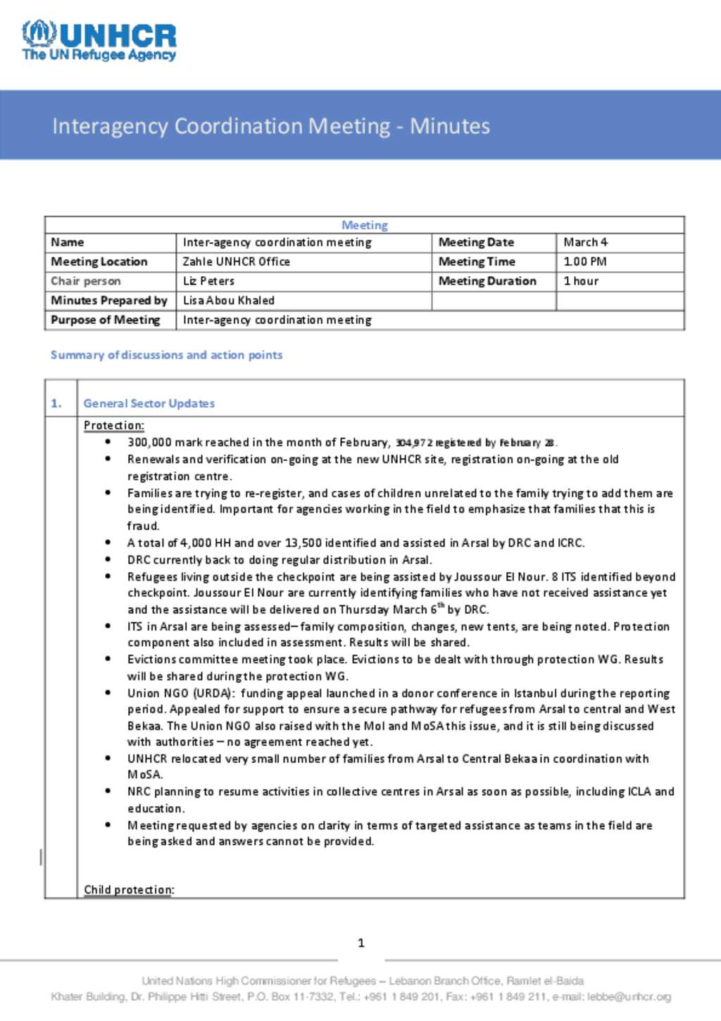 Document - Interagency Coordination Meeting Bekaa VAlley - Minutes 4 ...