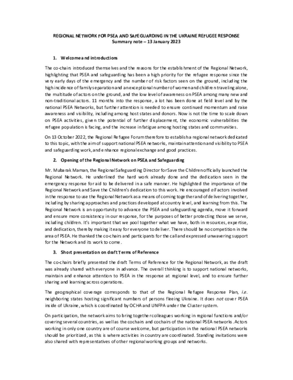 Document minutes of meetings regional network on psea and