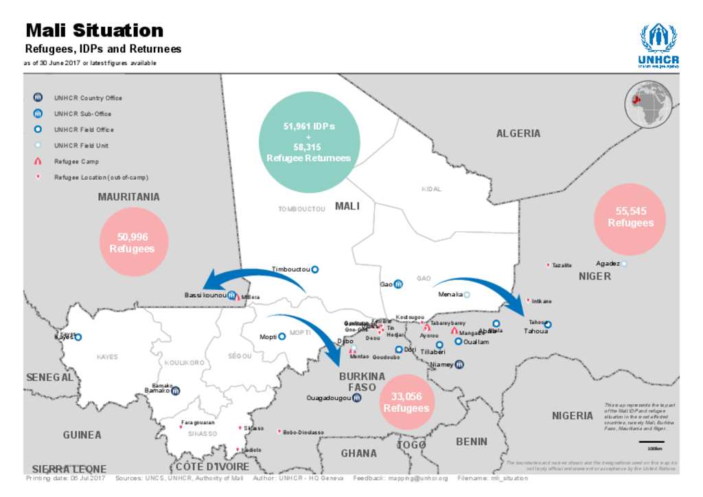 Document - Mali: Refugees, IDPs, and Returnees Map - 30 June 2017