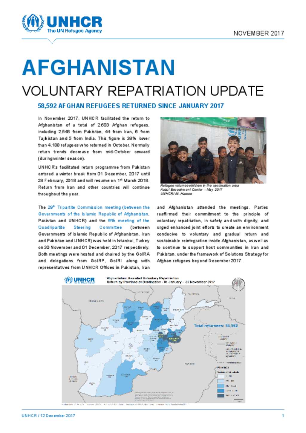 Document - Afghanistan: Voluntary Repatriation Update - November 2017