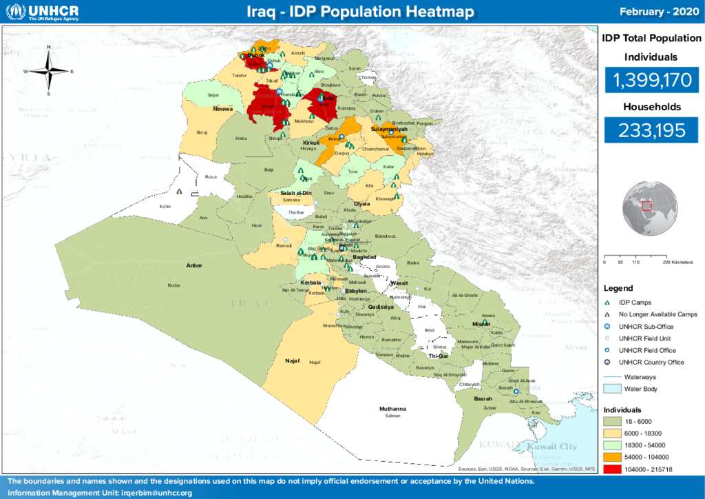 Document - UNHCR Iraq: IDP Population Heatmap Feb - 2020