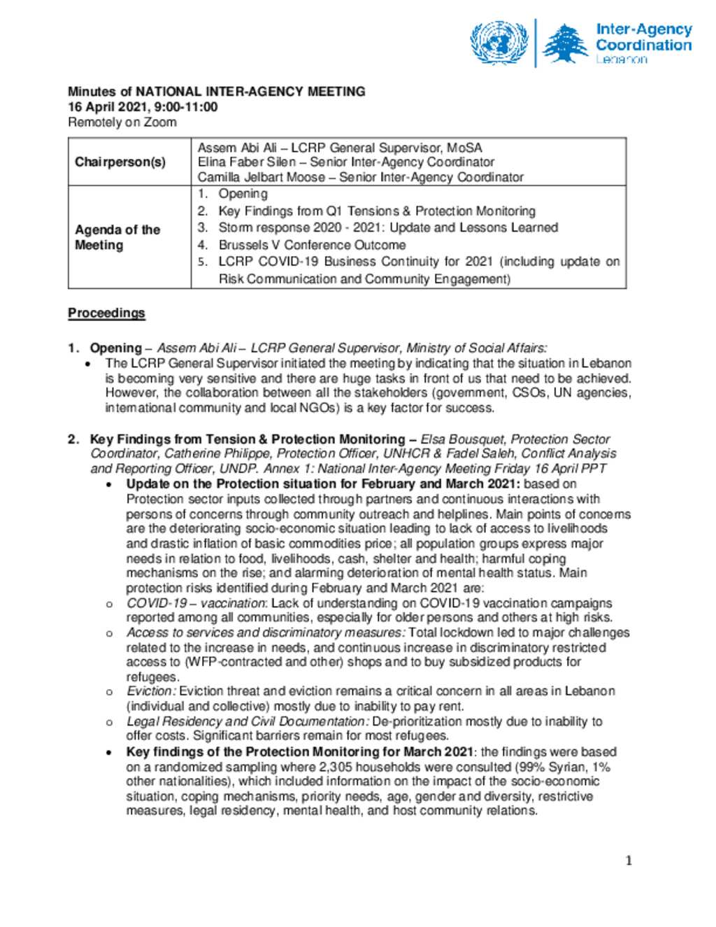 Document - Lebanon: Inter-Agency - Minutes of National Inter-Agency ...