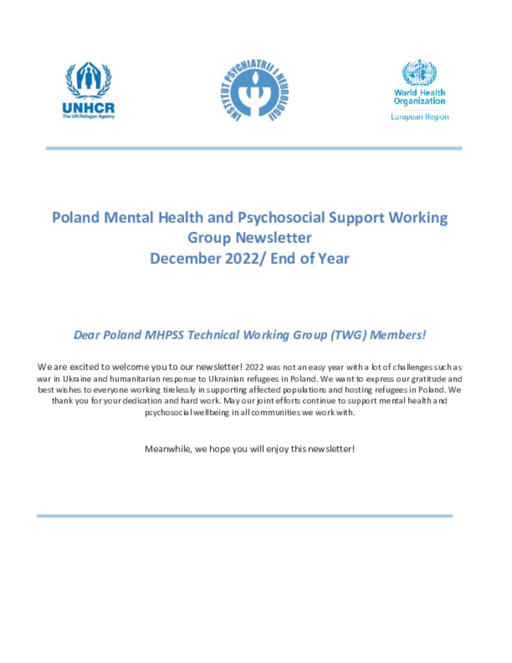 Document - MHPSS Newsletter - End of Year/Dec 2022