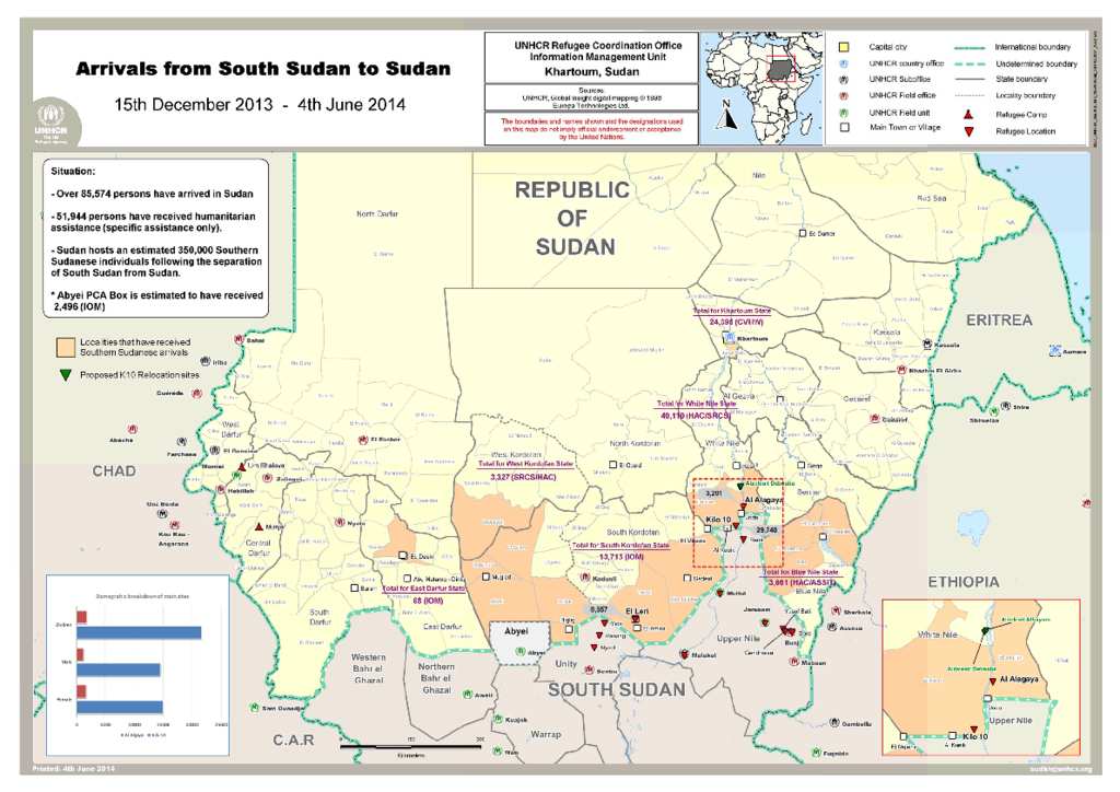 Document - Map of South Sudanese New Arrivals to Sudan 4th June 2014