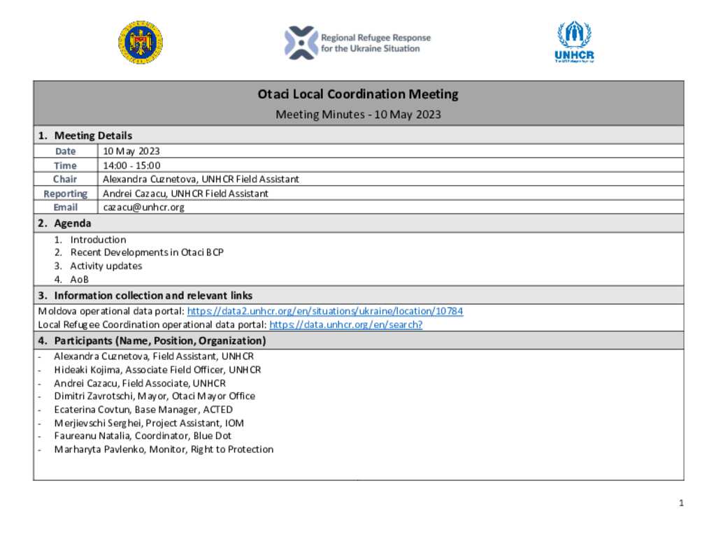 Document Ukraine Situation Moldova Otaci Local Refugee 