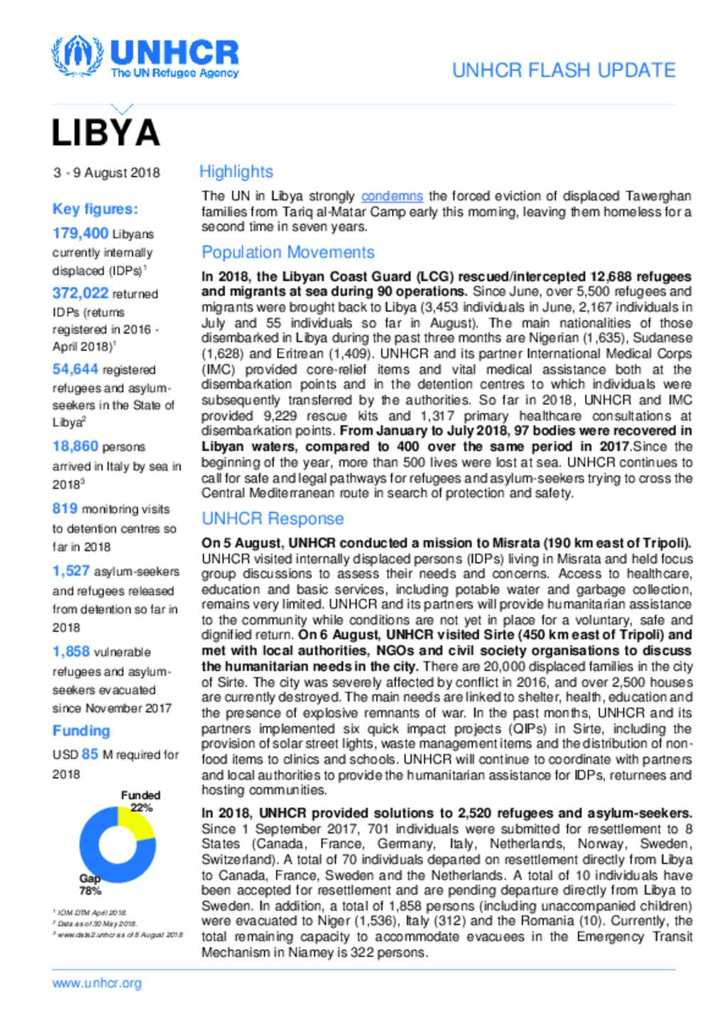 Document - UNHCR Libya Flash Update (3 - 9 August 2018)
