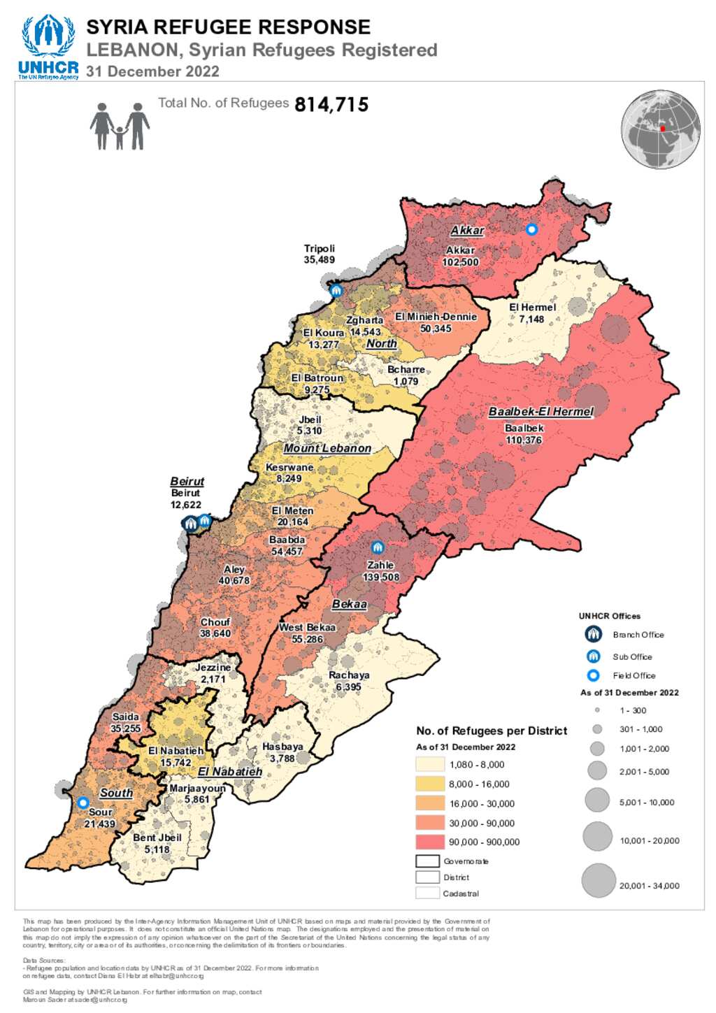 Document UNHCR Registration Lebanon Map of Registered Syrian