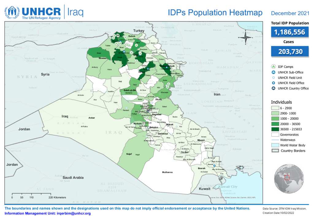 Document UNHCR Iraq IDPs Population Heatmap Feb 2022