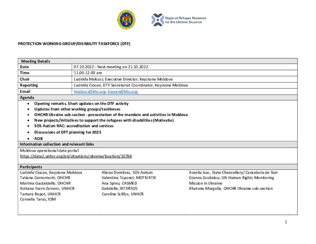 Document Ukraine Situation Moldova Disability Task Force Meeting Document Ukraine Situation Moldova Disability Task Force Meeting