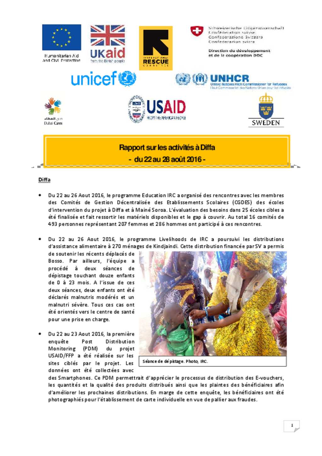 Document - IRC- Niger: Rapport Sur Les Activités à Diffa Du 22 Au 28 ...