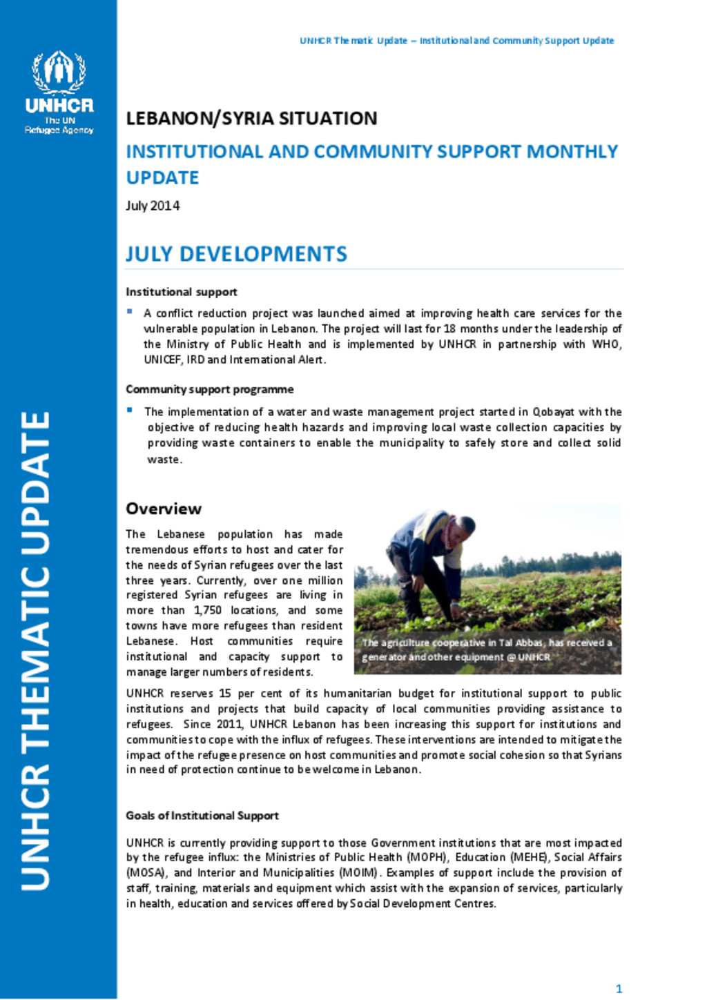 Institutional Support UNHCR Monthly