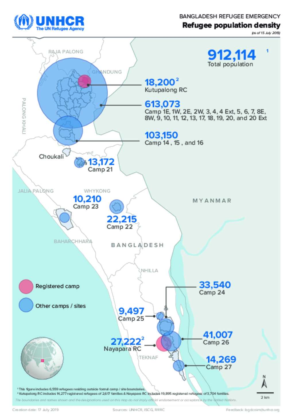 Cox S Bazar Map Pdf Document - Population Map : Unhcr, Bangladesh, Cox's Bazar- As Of 15 July  2019