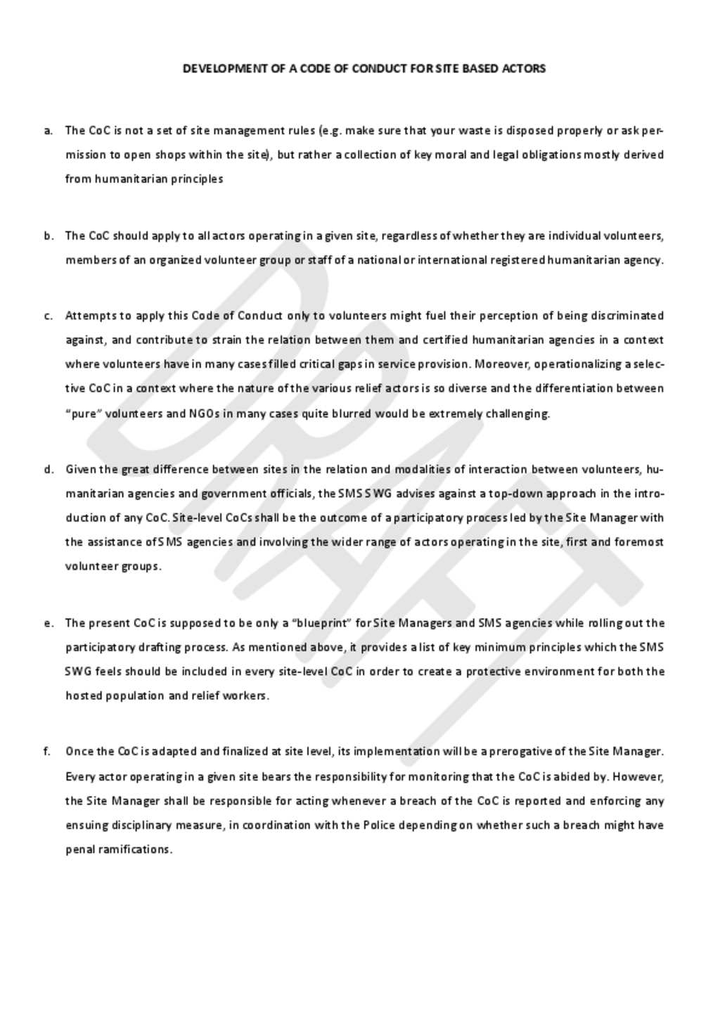 Document Code Of Conduct For Site based Actors Example