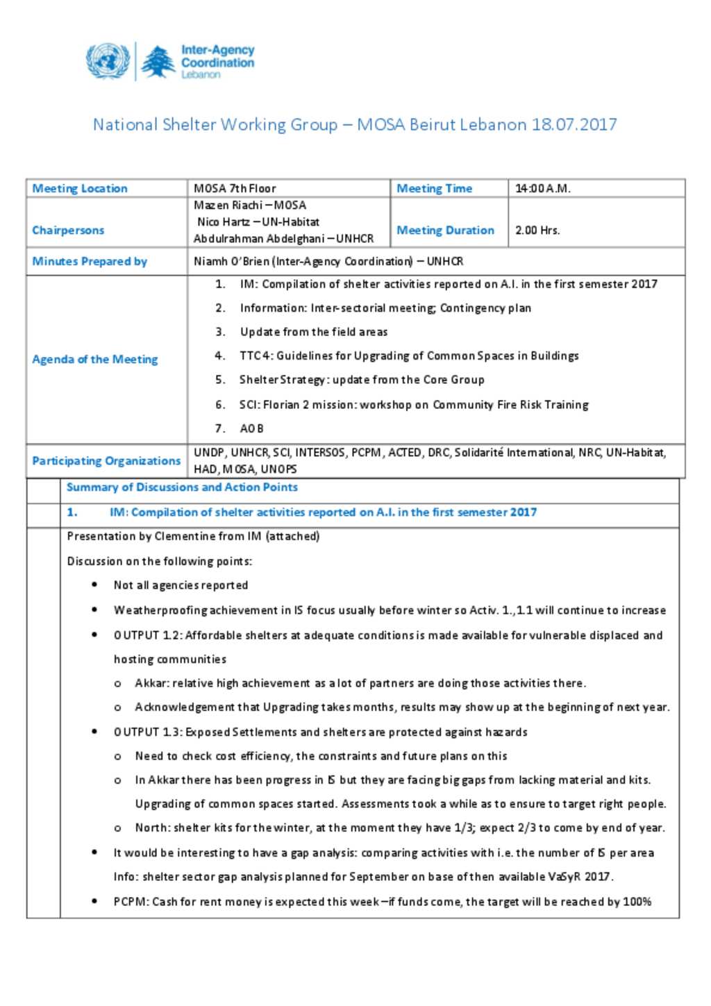 Document - National Shelter Working Group Meeting Minutes_18 July 2017