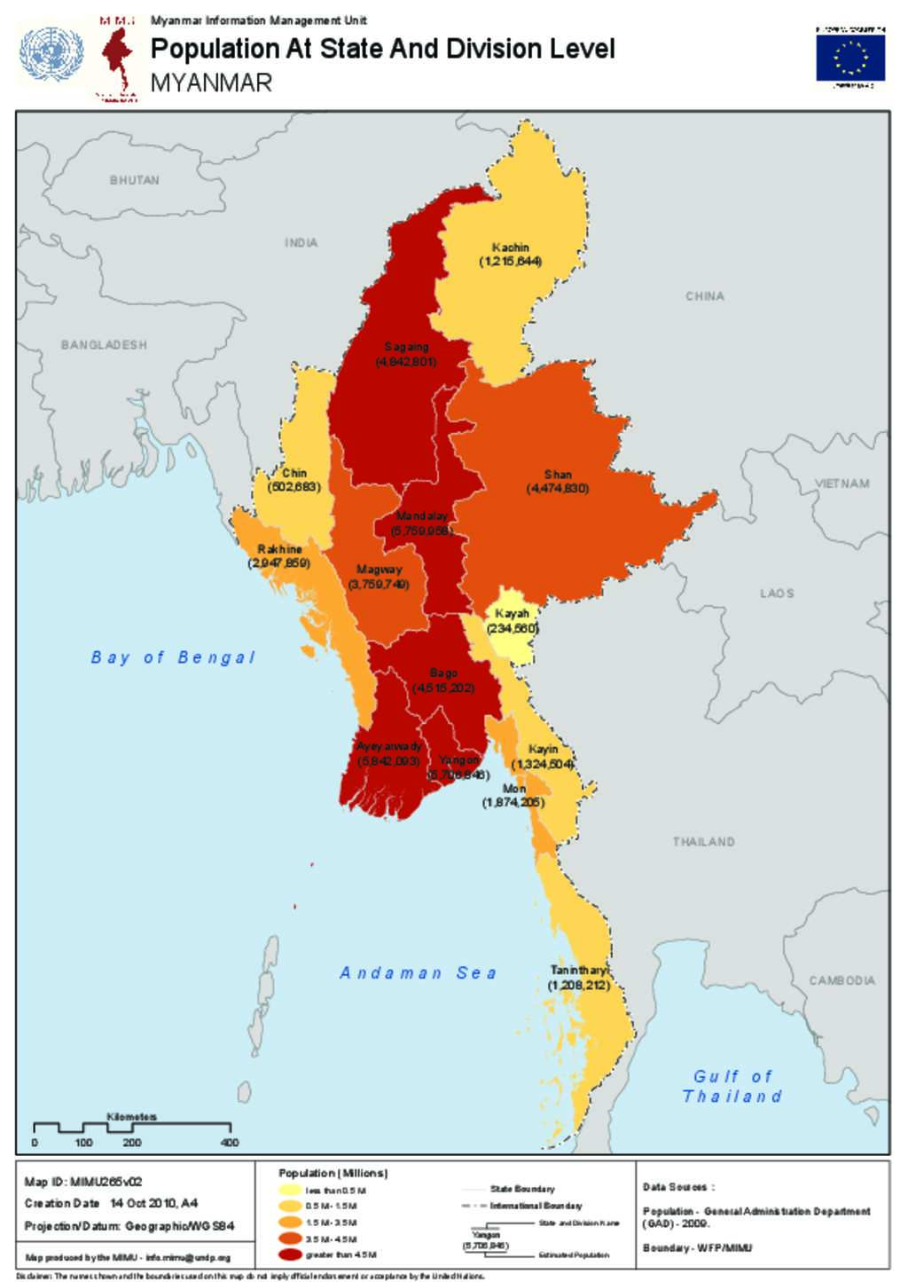 Document Administrative Map Myanmar Population at State and
