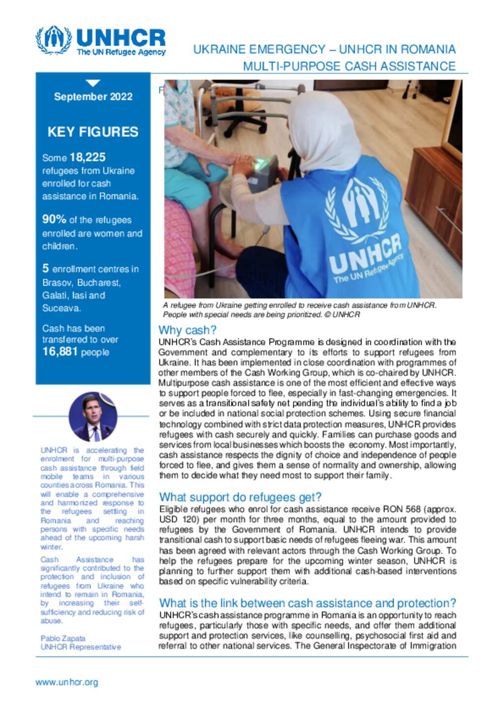 Document UNHCR Romania Cash Factsheet September 2022