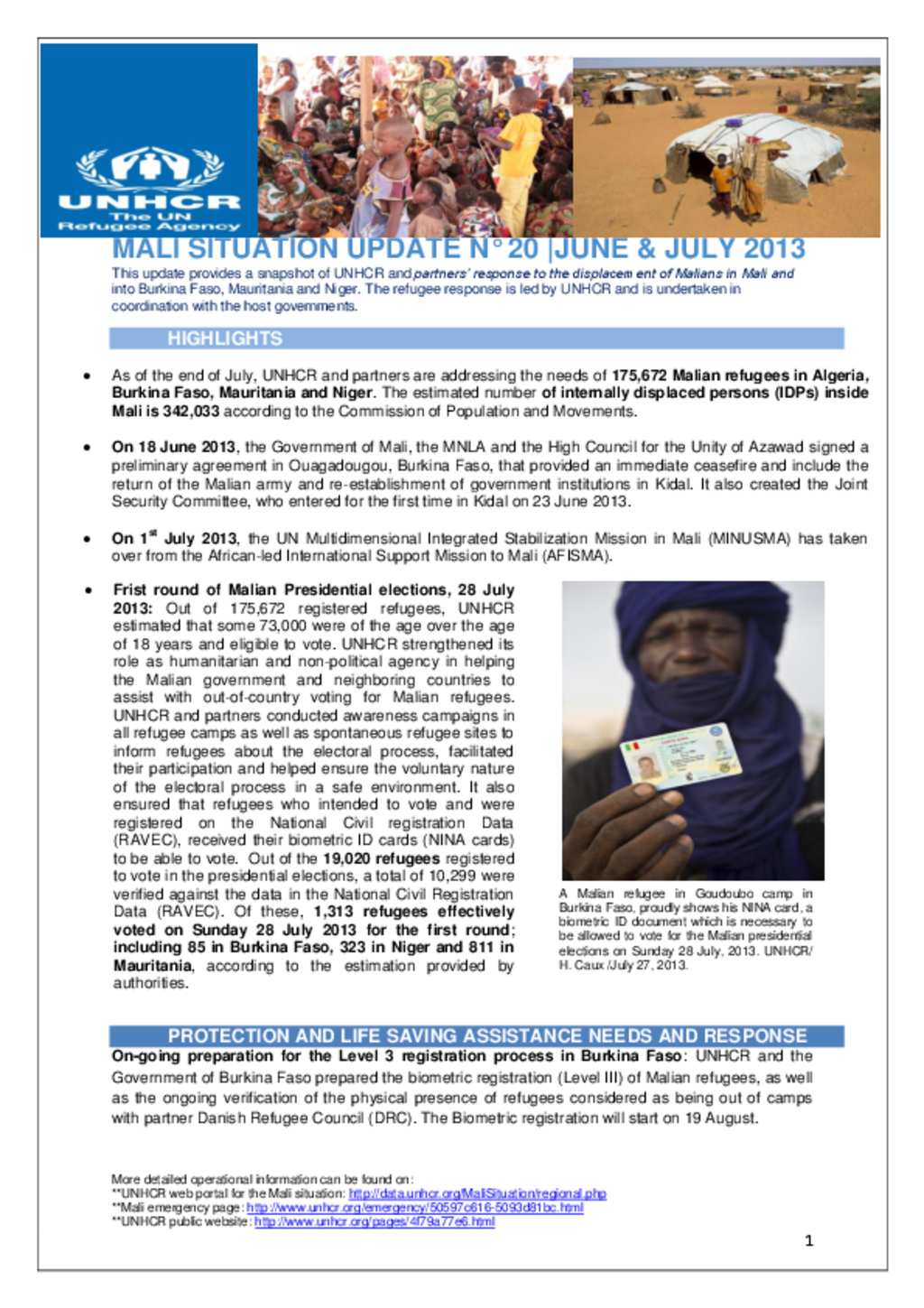 Document - Mali: UNHCR Situation Update N° 20 (June & July 2013)