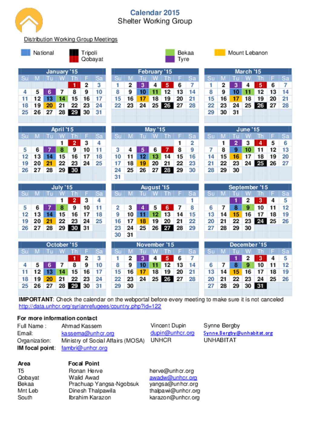 Document Interagency Shelter Lebanon Working Group Meetings Calendar 15 Document Interagency Shelter Lebanon Working Group Meetings Calendar 15