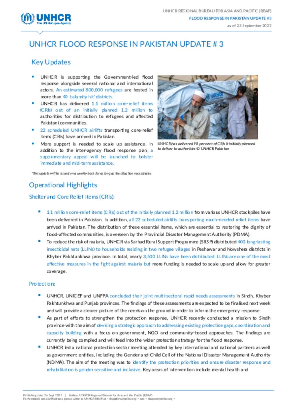 Document - UNHCR RBAP: UNHCR Flash Update #3 On Pakistan Floods