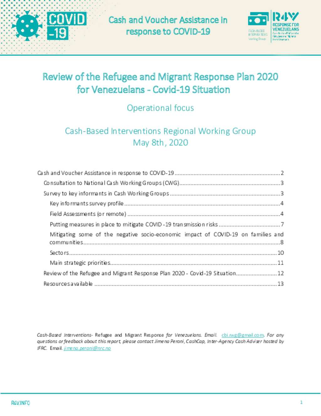 Document Cash and Voucher Assistance in Response to COVID19
