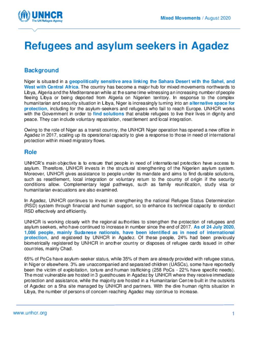 Document Unhcr Niger Mixed Movements Factsheet August 2020