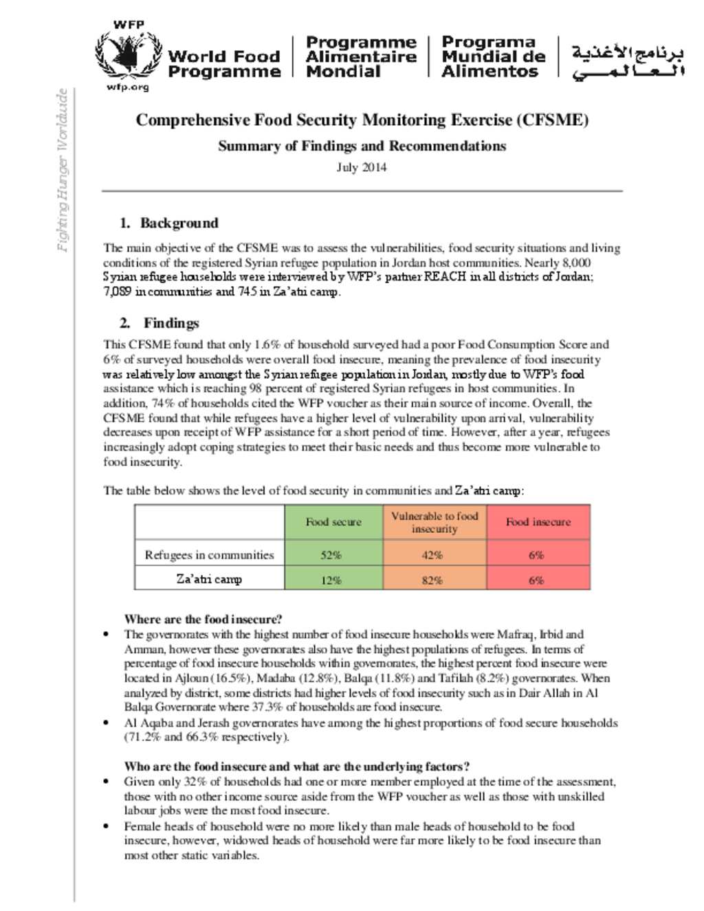 Document WFP/REACH Comprehensive Food Security Monitoring Exercise