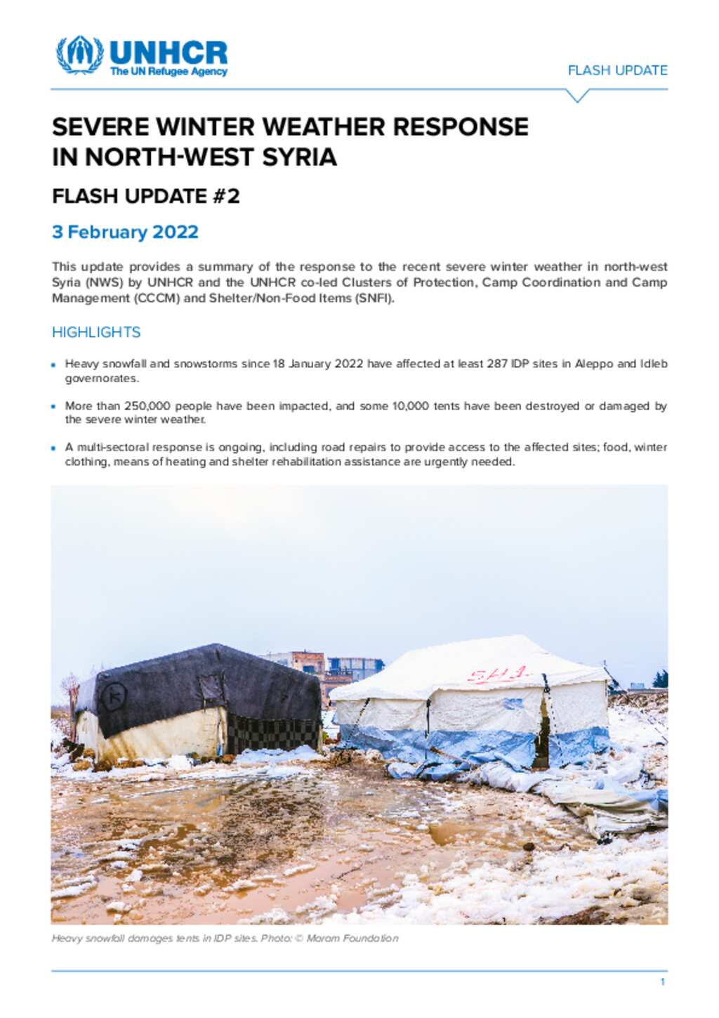 Document - Severe Winter Weather Response in North-West Syria, Flash
