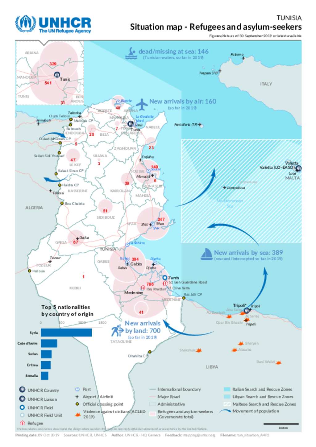 Document - UNHCR Tunisia Operation Map - September 2019