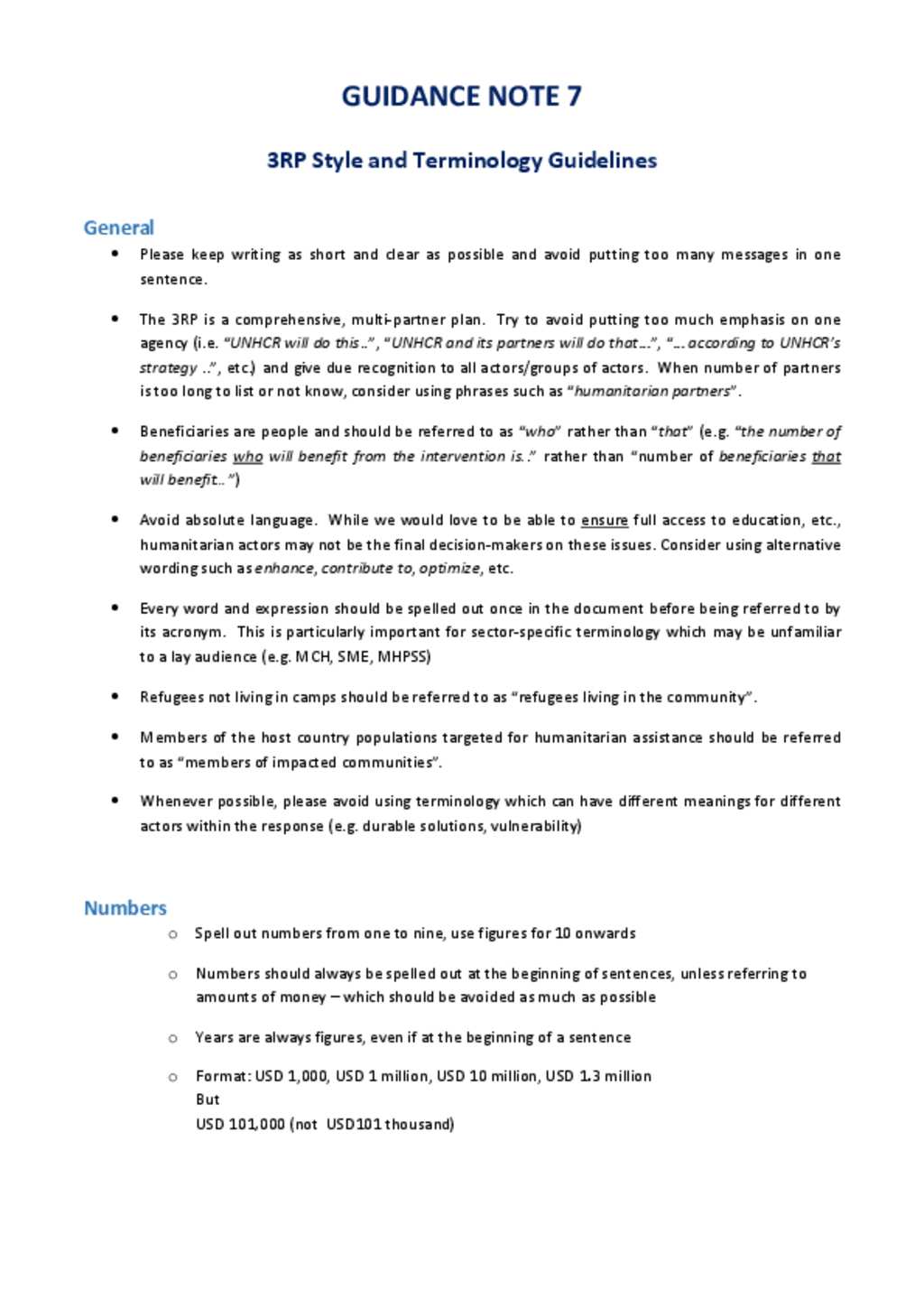 Document 7 Guidance Note On Style And Terminology