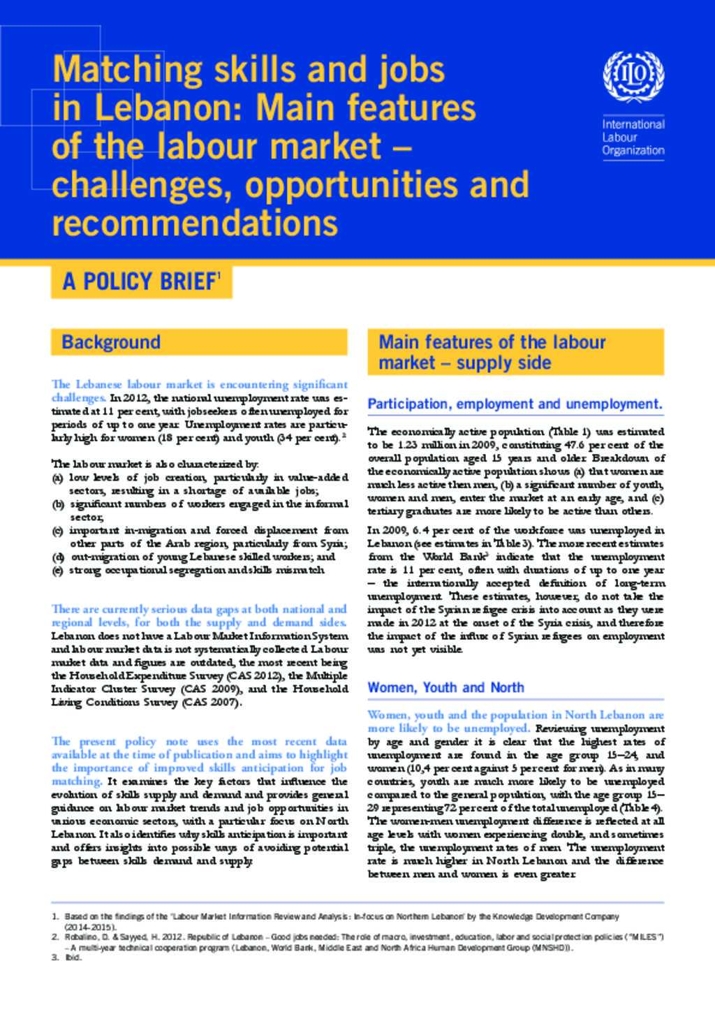 Document - ILO - Lebanon - Matching skills and jobs in Lebanon: Main features of the labour 