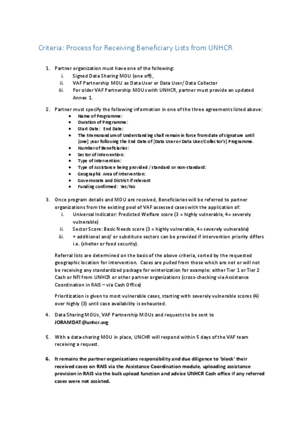 Document Guidance Note For VAF Form Revision
