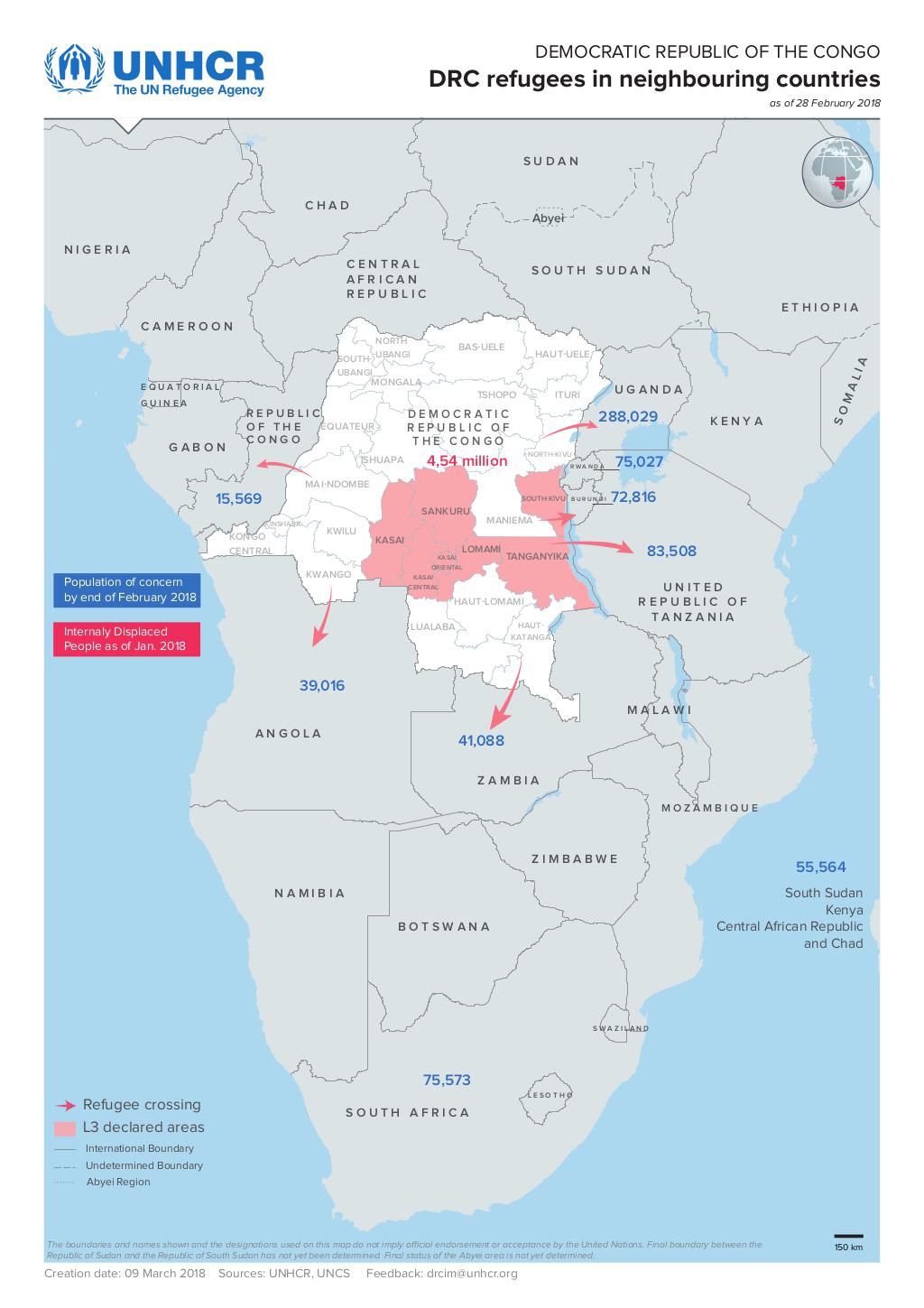 Map Of Drc And Surrounding Countries Document - Democratic Republic Of The Congo - Drc Refugees In Neighbouring  Countries As Of 28 February 2018