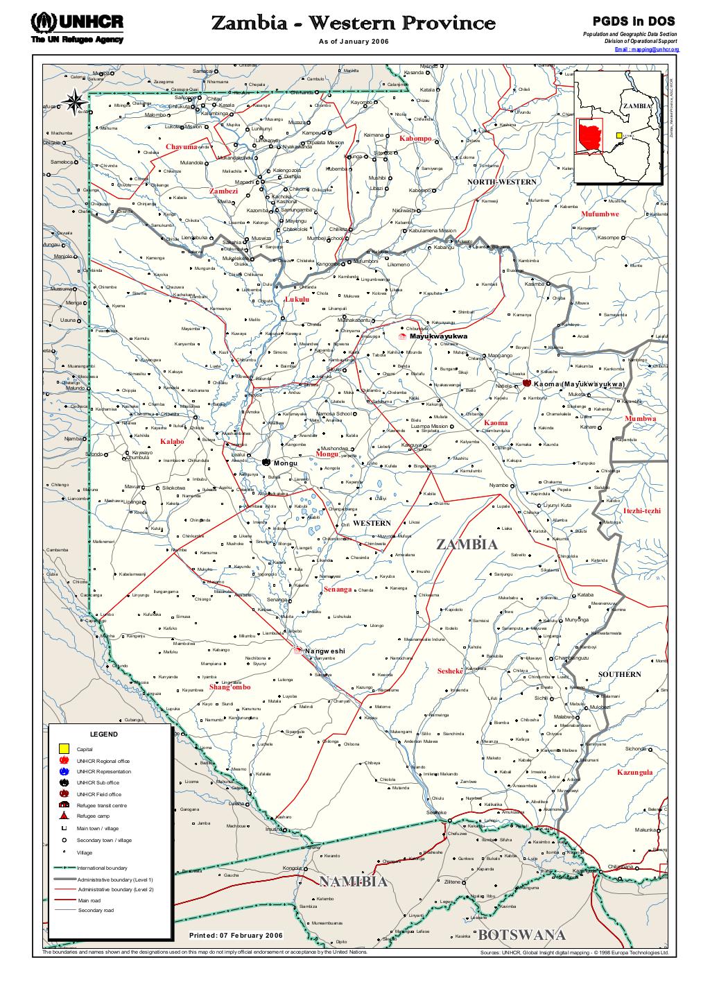 Western Province Zambia Map Document - Zambia, Western Province - January 2006