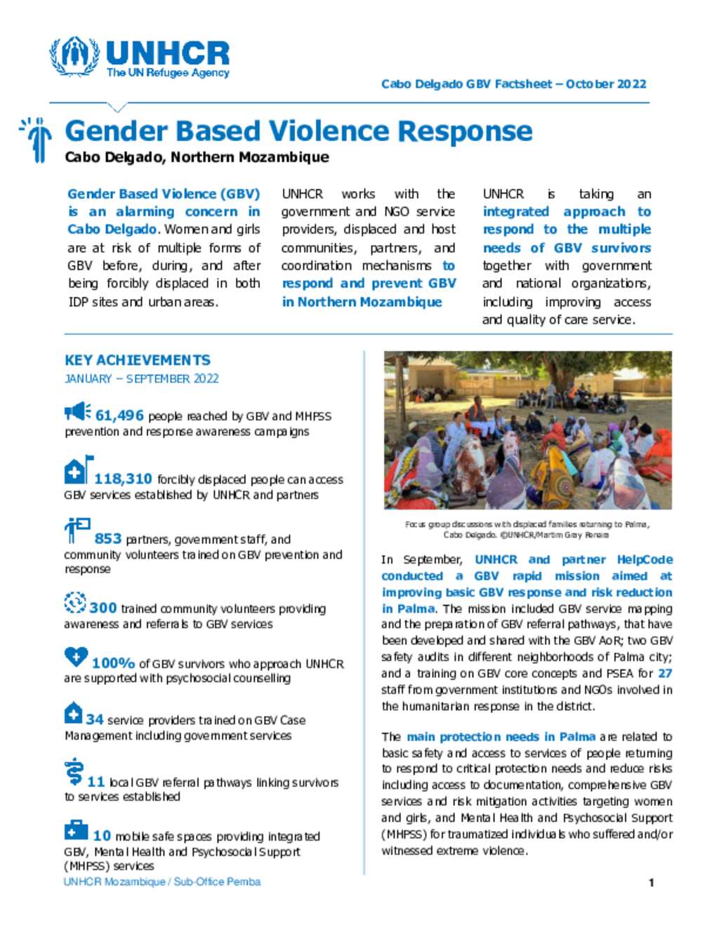 Document Unhcr Mozambique Cabo Delgado Gender Based Violence Factsheet October 2022 