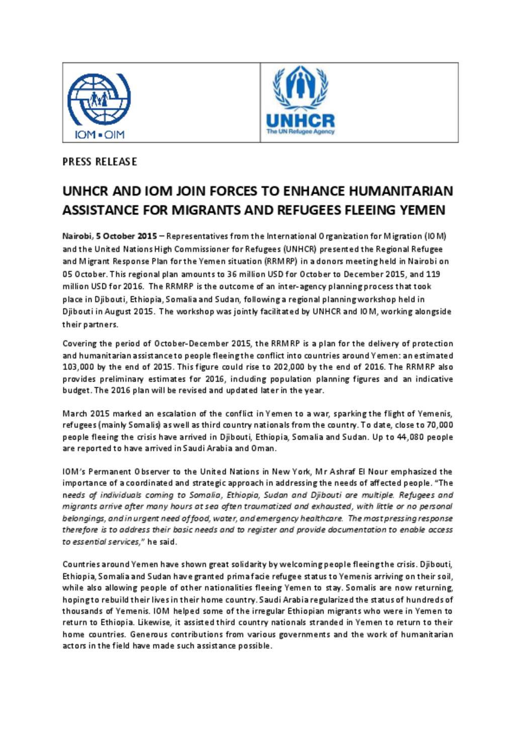 Document - UNHCR And IOM Join Forces To Enhance Humanitarian Assistance ...