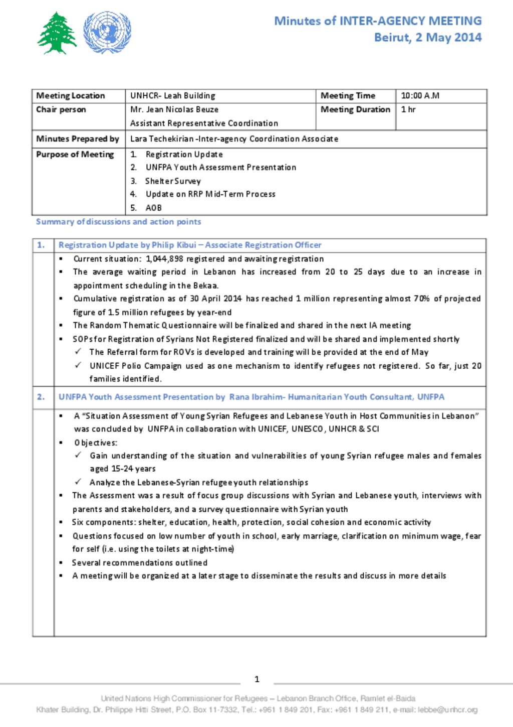 Document - Inter-Agency Meeting Minutes 02 May 2014