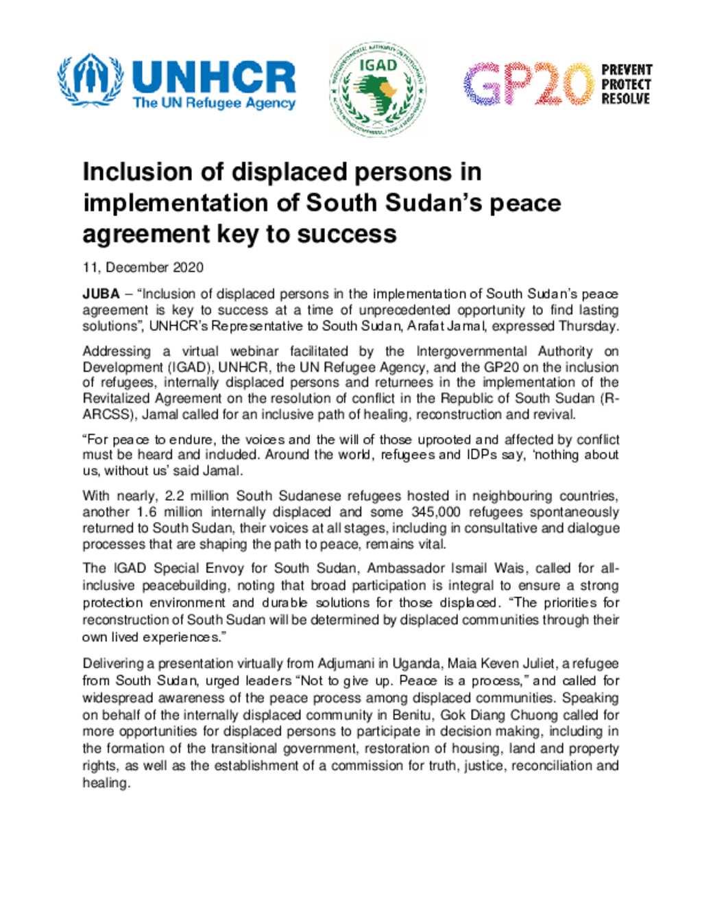 Document - Inclusion of displaced persons in implementation of South ...